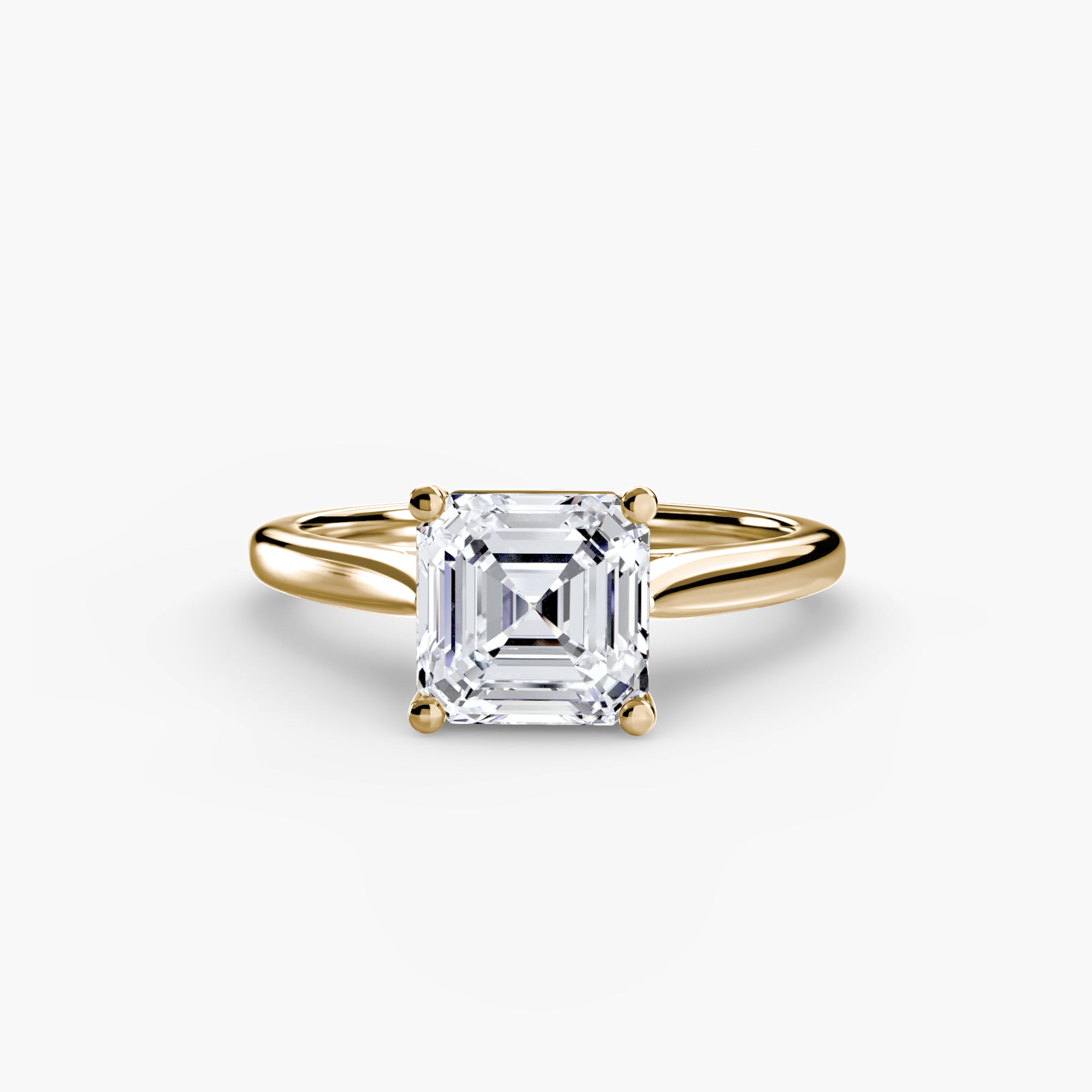 The MICHAEL ISAAC Solitaire ring 1 showcases a large, square Asscher-cut diamond in a classic four-prong gold setting, displayed against a plain white background.