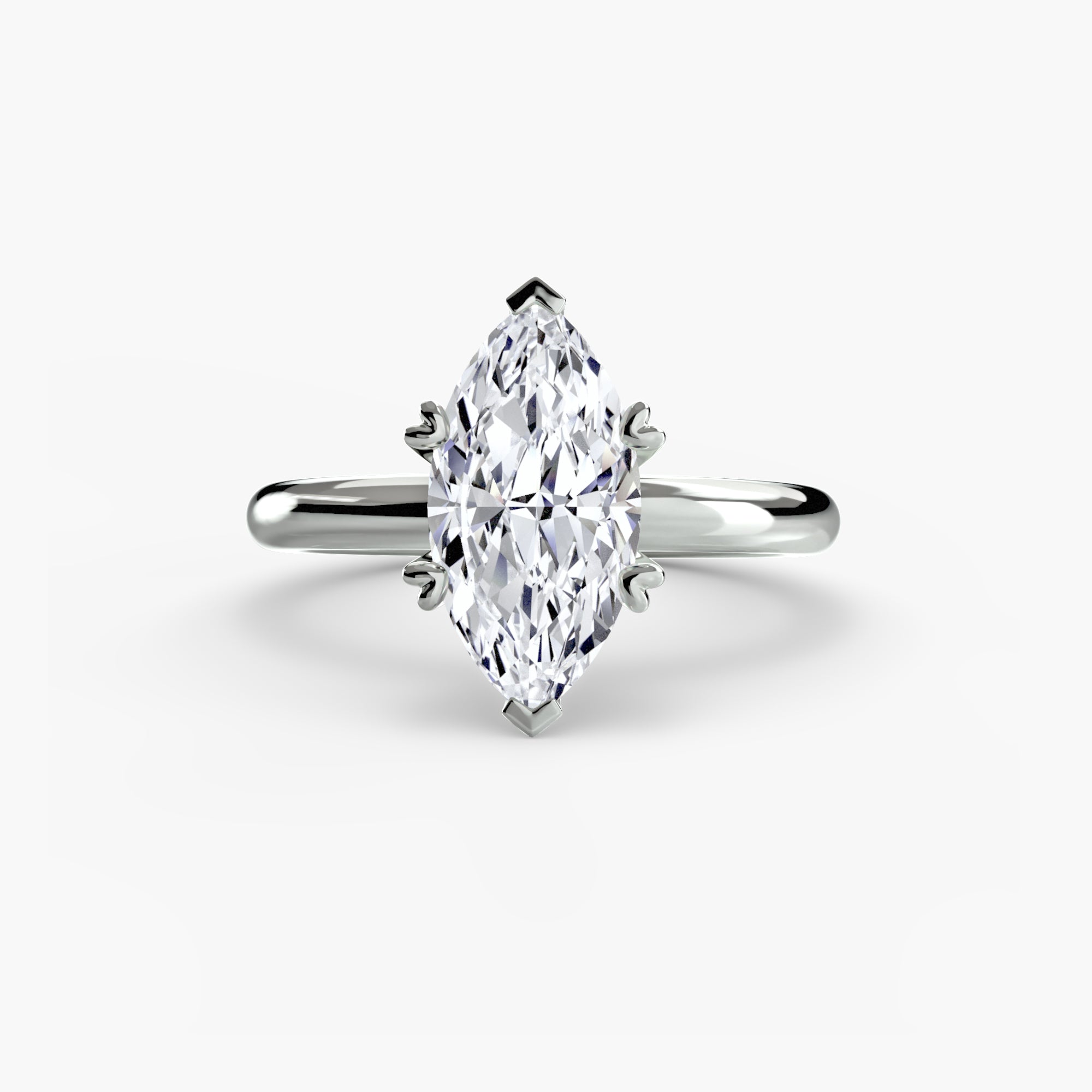The MICHAEL ISAAC Solitaire ring 2 is a silver minimalist ring with a marquise-cut clear diamond in a classic setting, shown against a plain white background.