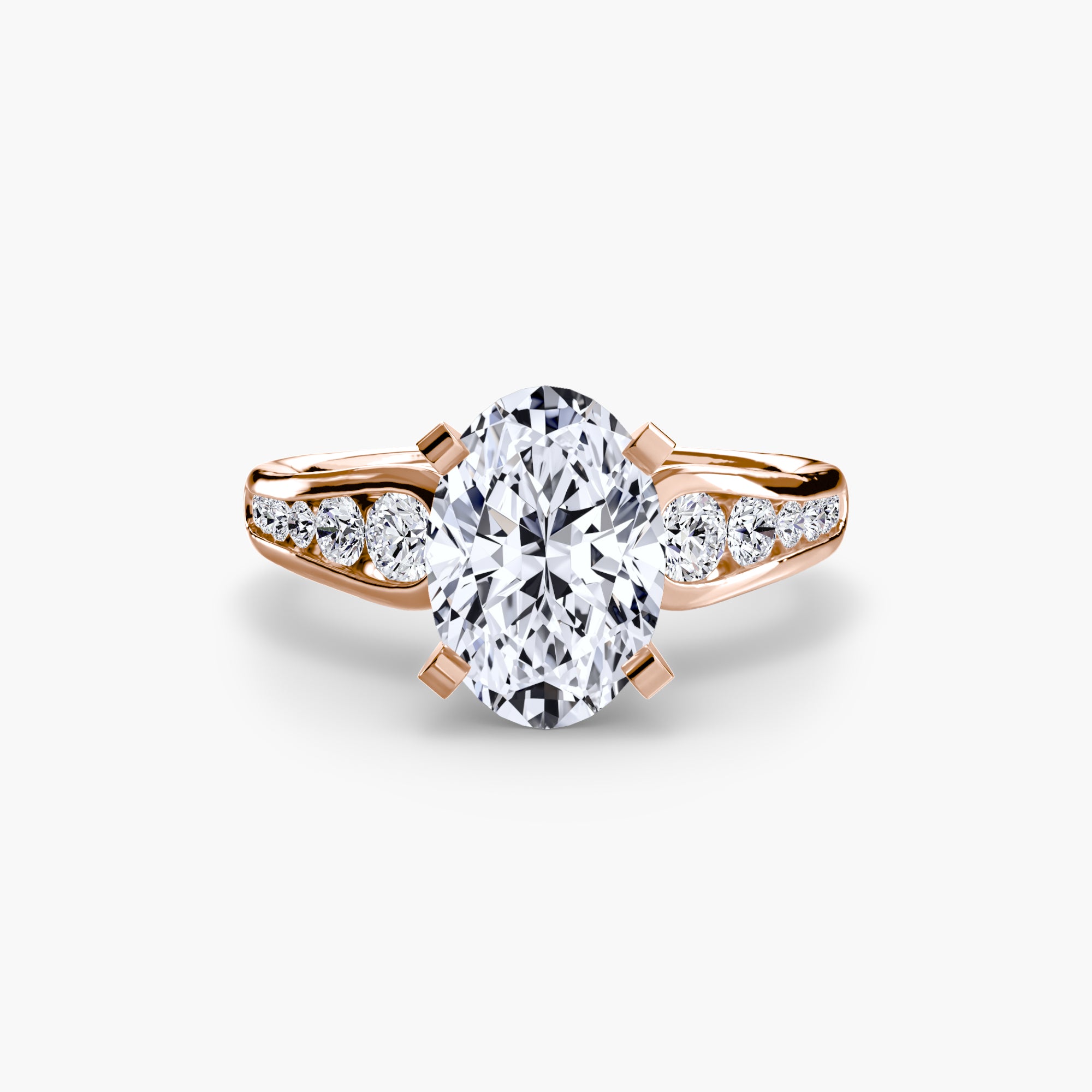 The MICHAEL ISAAC Solitaire with Pavé 2 ring features a large oval center diamond and pavé-set split band, creating effortless everyday luxury—shown here on a plain white background.