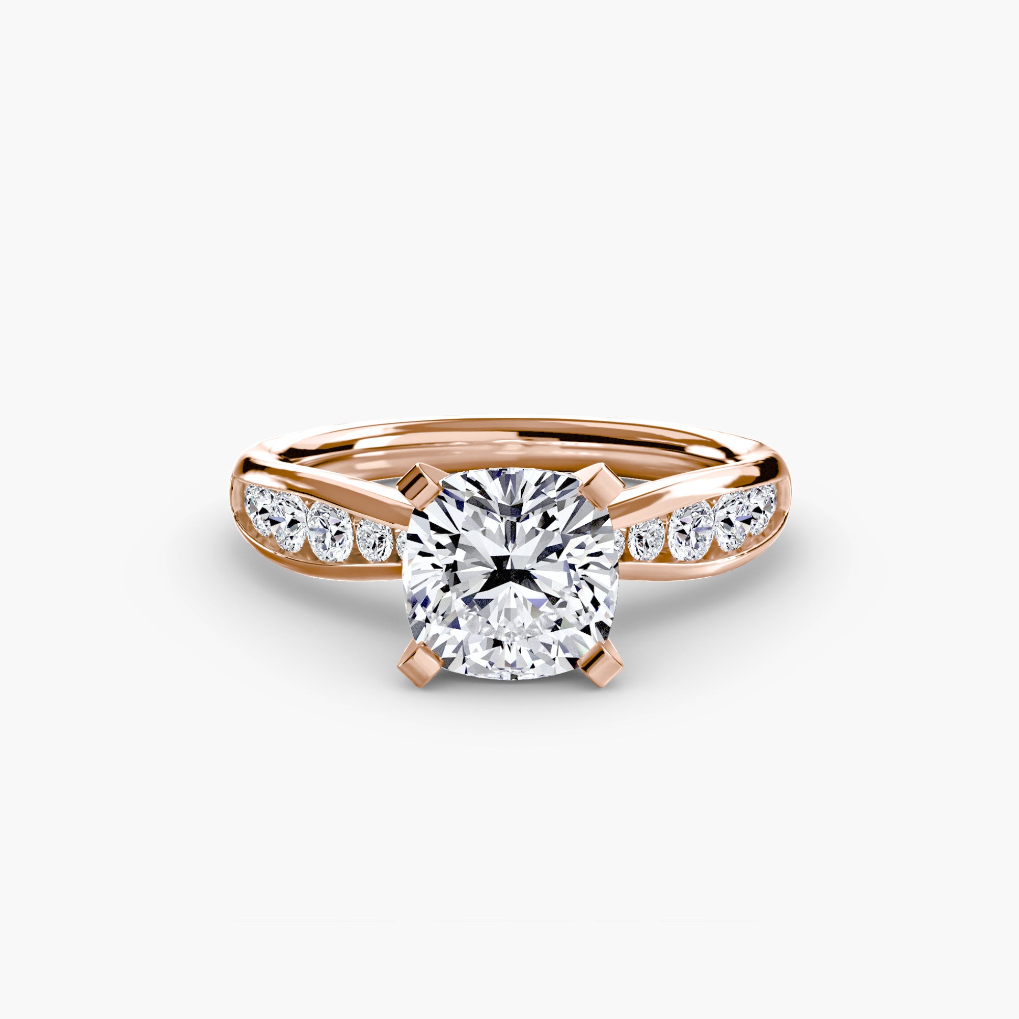 The MICHAEL ISAAC Solitaire with Pavé 3 ring features a rose gold band with a round center diamond in a four-prong setting and pavé-set diamonds along the sides—an ideal choice for everyday luxury.