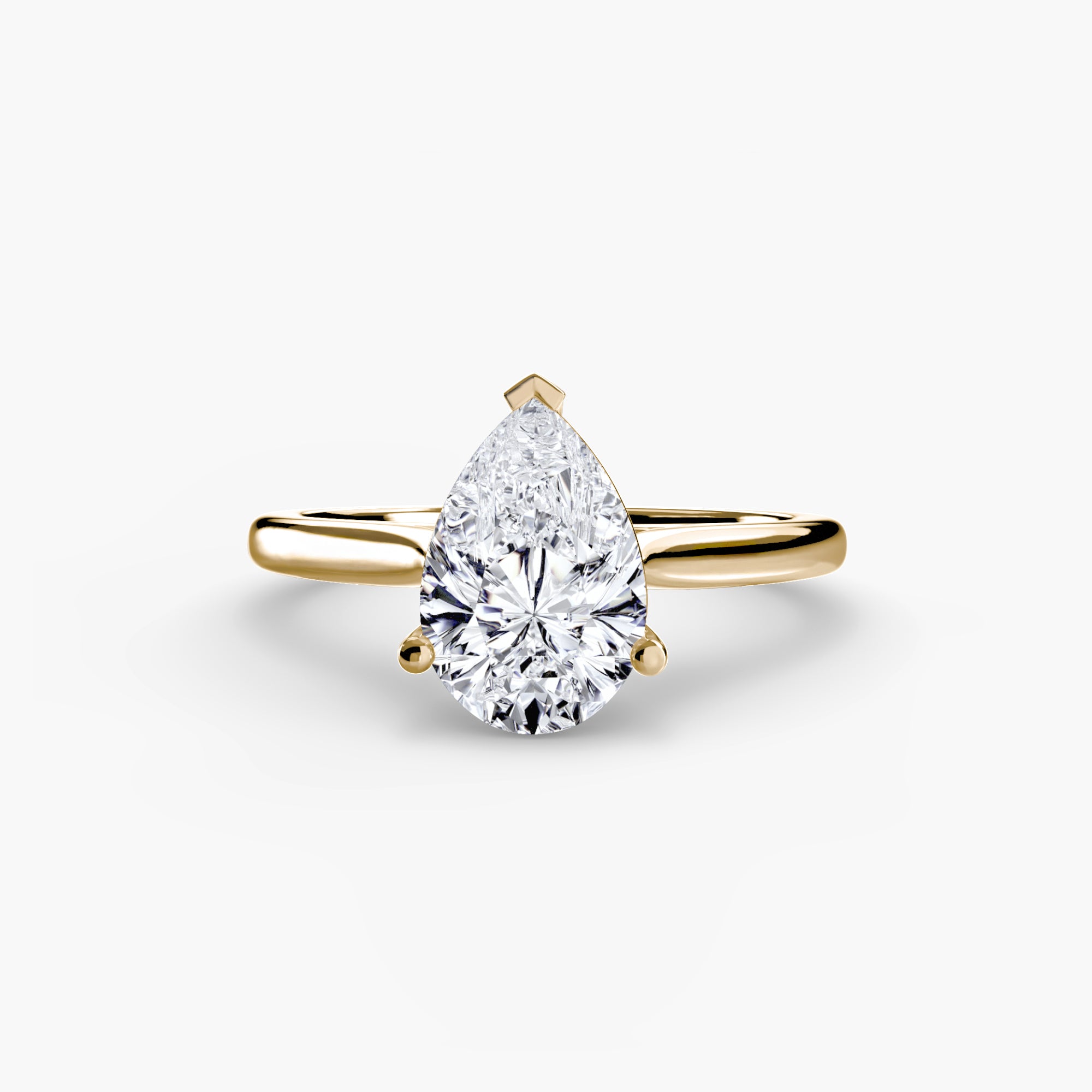 The MICHAEL ISAAC Solitaire ring 1 features a minimalist gold band with a large pear-shaped diamond solitaire, showcased in a classic setting against a plain white background.