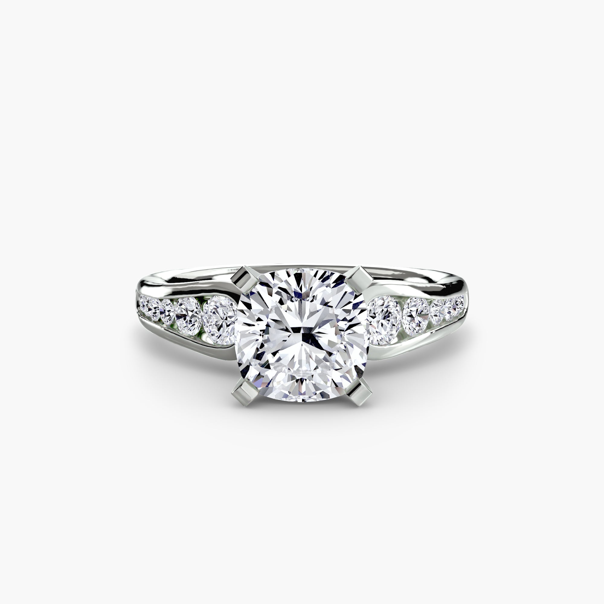 The MICHAEL ISAAC Solitaire with Pavé 2 features a silver pavé-set band with a central round-cut diamond, accented by smaller diamonds for an elegant touch, shown on a plain white background.