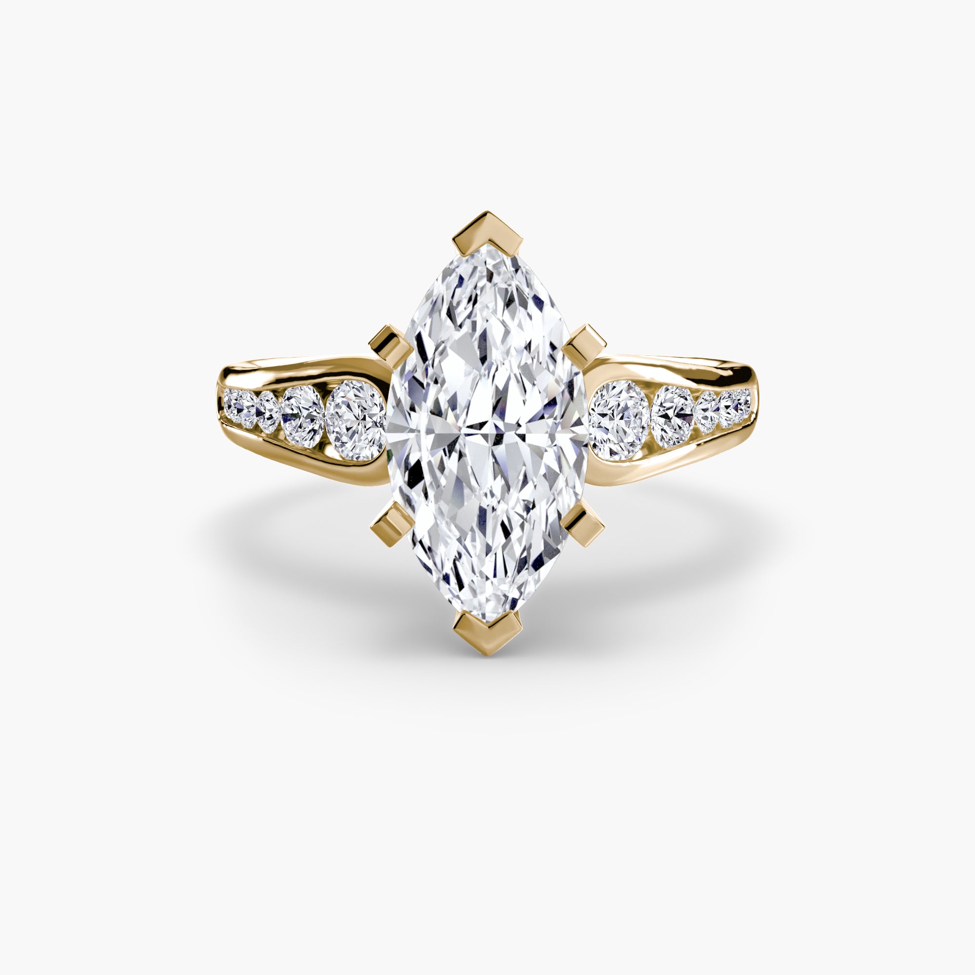 The MICHAEL ISAAC Solitaire with Pavé 2 features a large marquise-cut diamond centerpiece and pavé-set round diamonds along the band, shown on a white background—a true piece of everyday luxury.