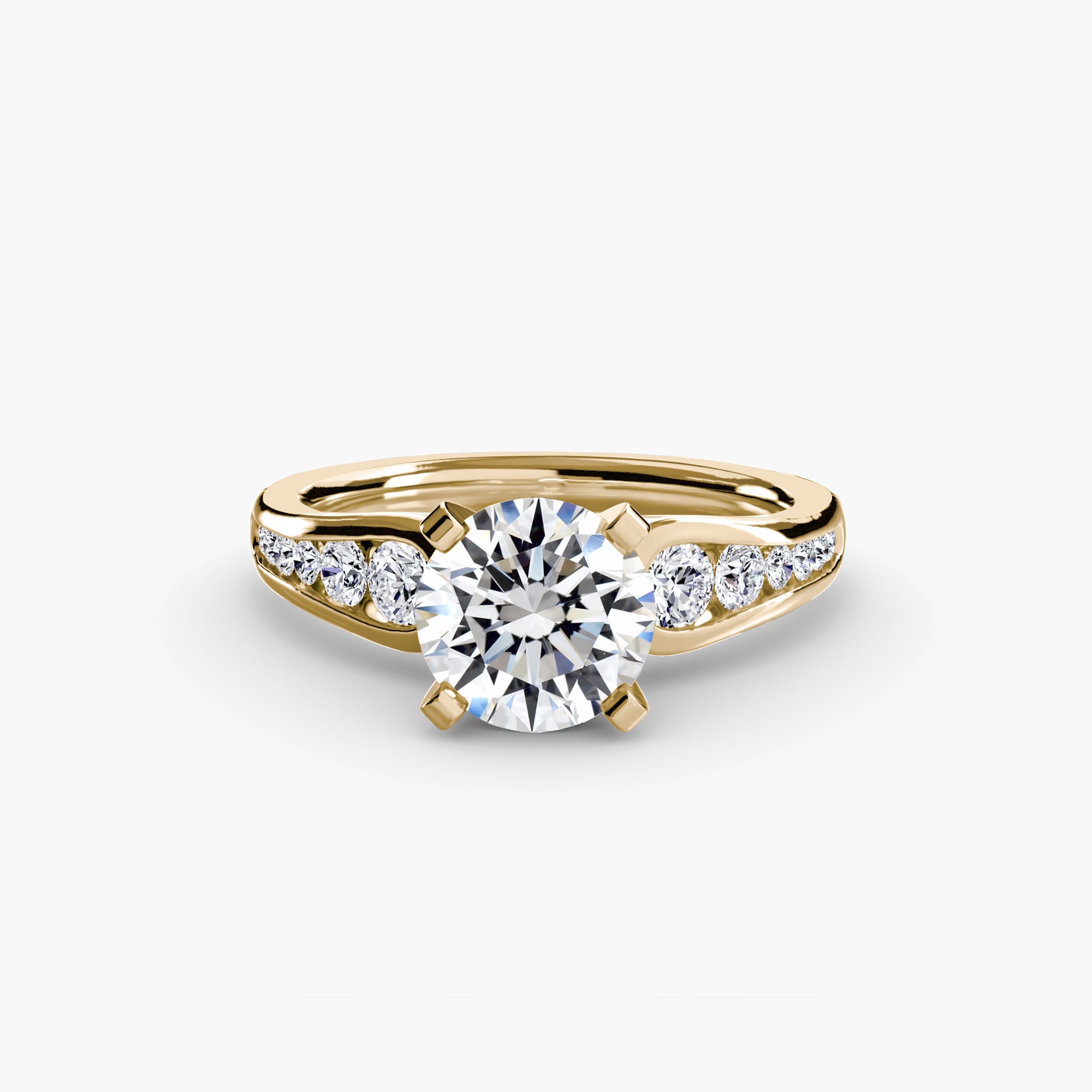 The Solitaire with Pavé 2 by MICHAEL ISAAC features a large round diamond center and a pavé-set band, shown on a white background—an exquisite gold ring perfect for everyday luxury.