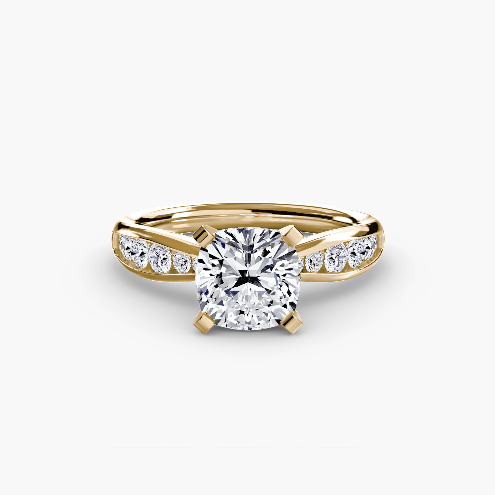 The MICHAEL ISAAC Solitaire with Pavé 3 is a gold solitaire ring with a large round diamond in a four-prong setting and a pavé-set band adorned with smaller diamonds, adding everyday luxury.