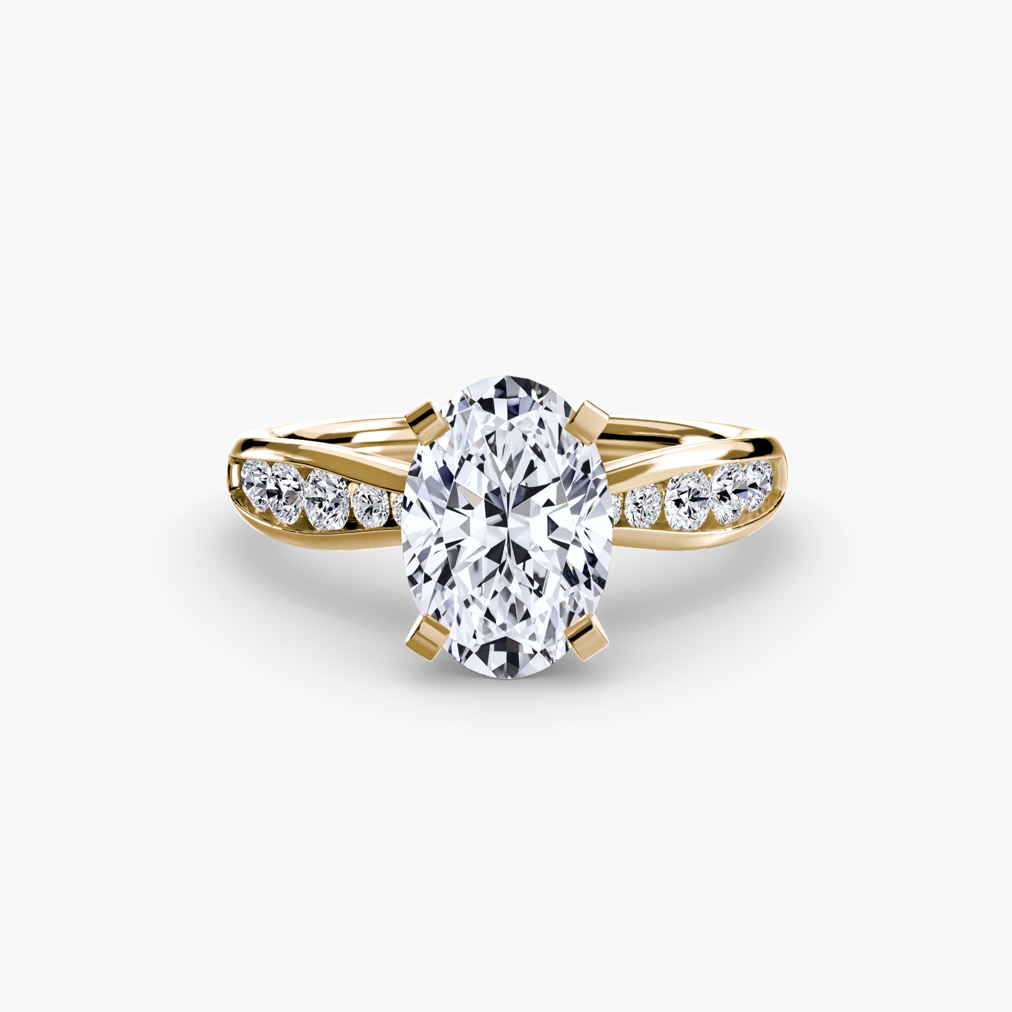 The Solitaire with Pavé 3 by MICHAEL ISAAC is a gold ring with an oval-shaped central diamond and a pavé-set band of round diamonds, shown on a plain white background.