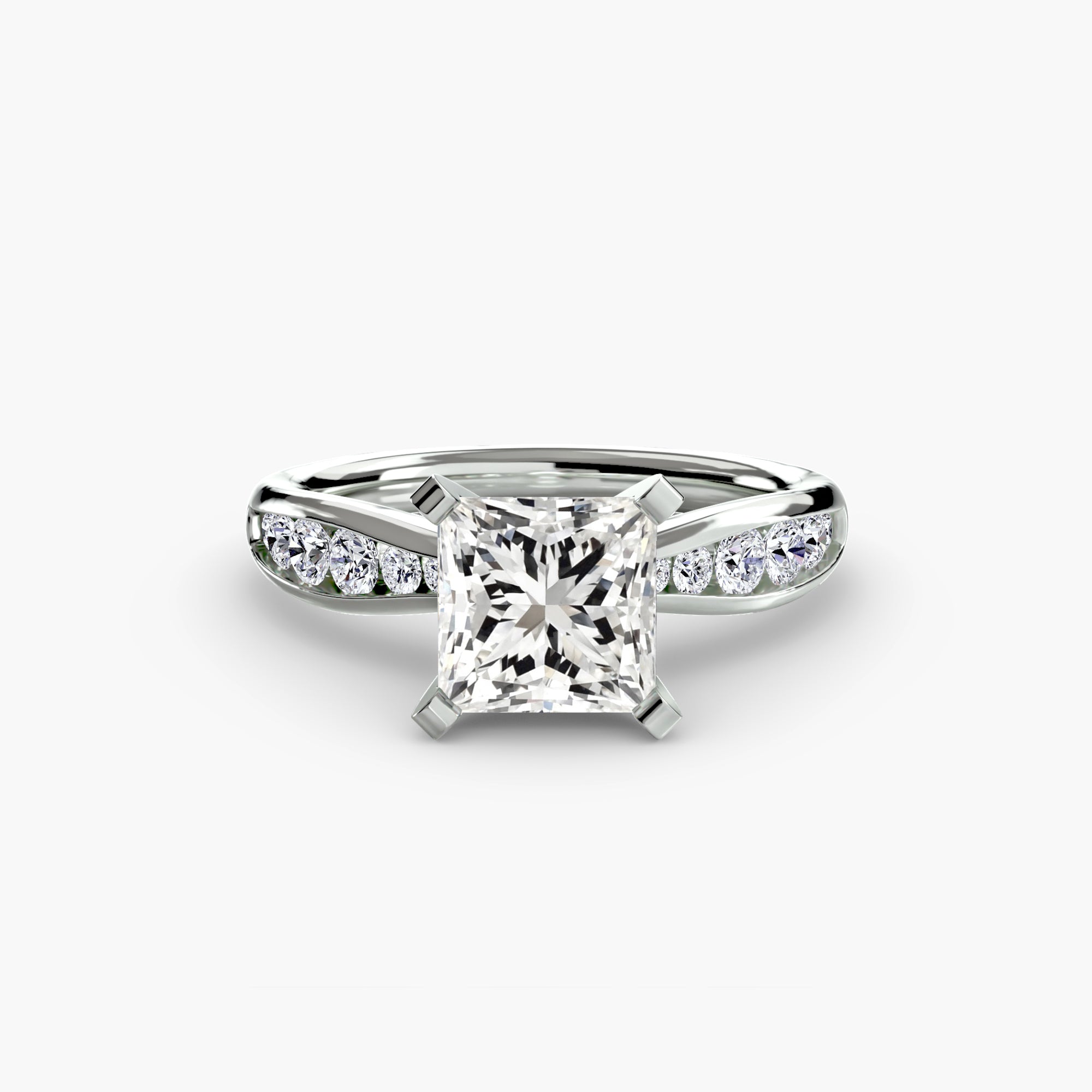 The MICHAEL ISAAC Solitaire with Pavé 3 is a white gold ring featuring a large square-cut diamond center and pavé-set diamonds along the band—an elegant touch of everyday luxury.