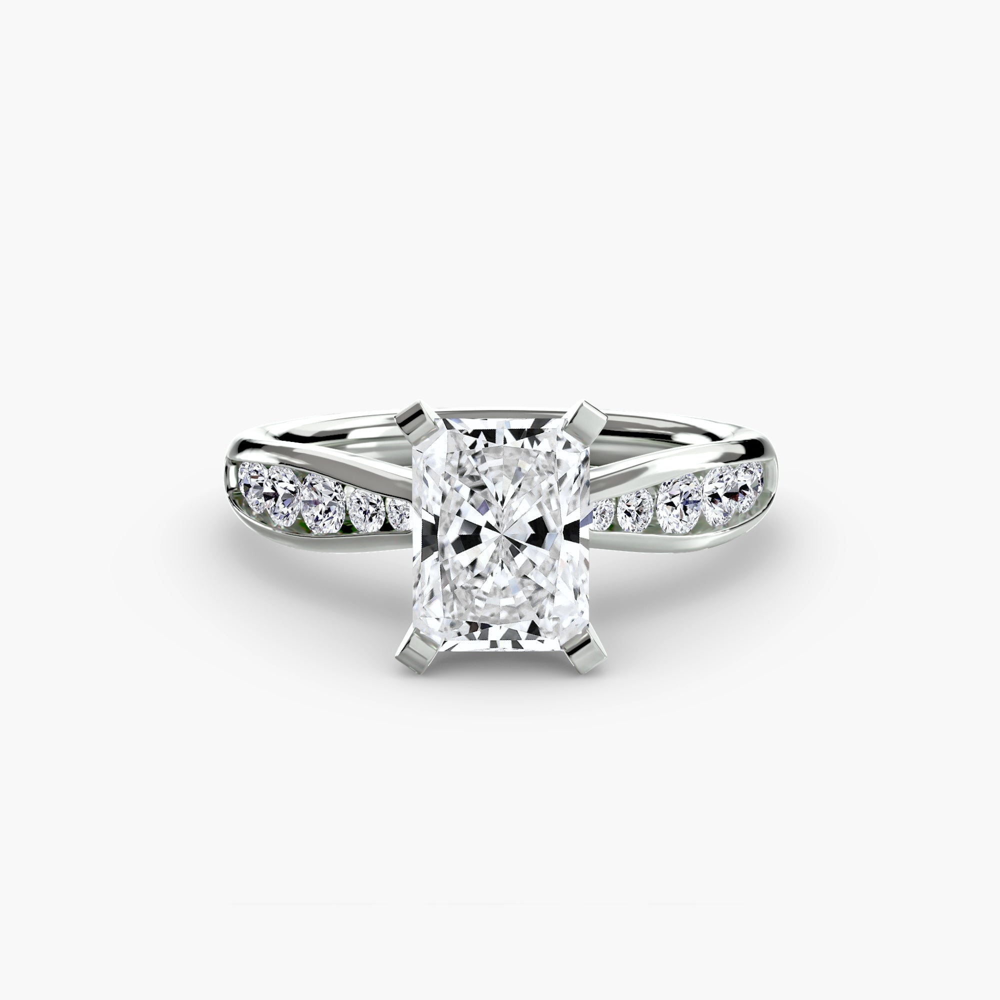 The Solitaire with Pavé 3 ring by MICHAEL ISAAC features a large square-cut center diamond and pavé-set round diamonds on a white gold band, shown on a plain white background—ideal for lovers of everyday luxury.