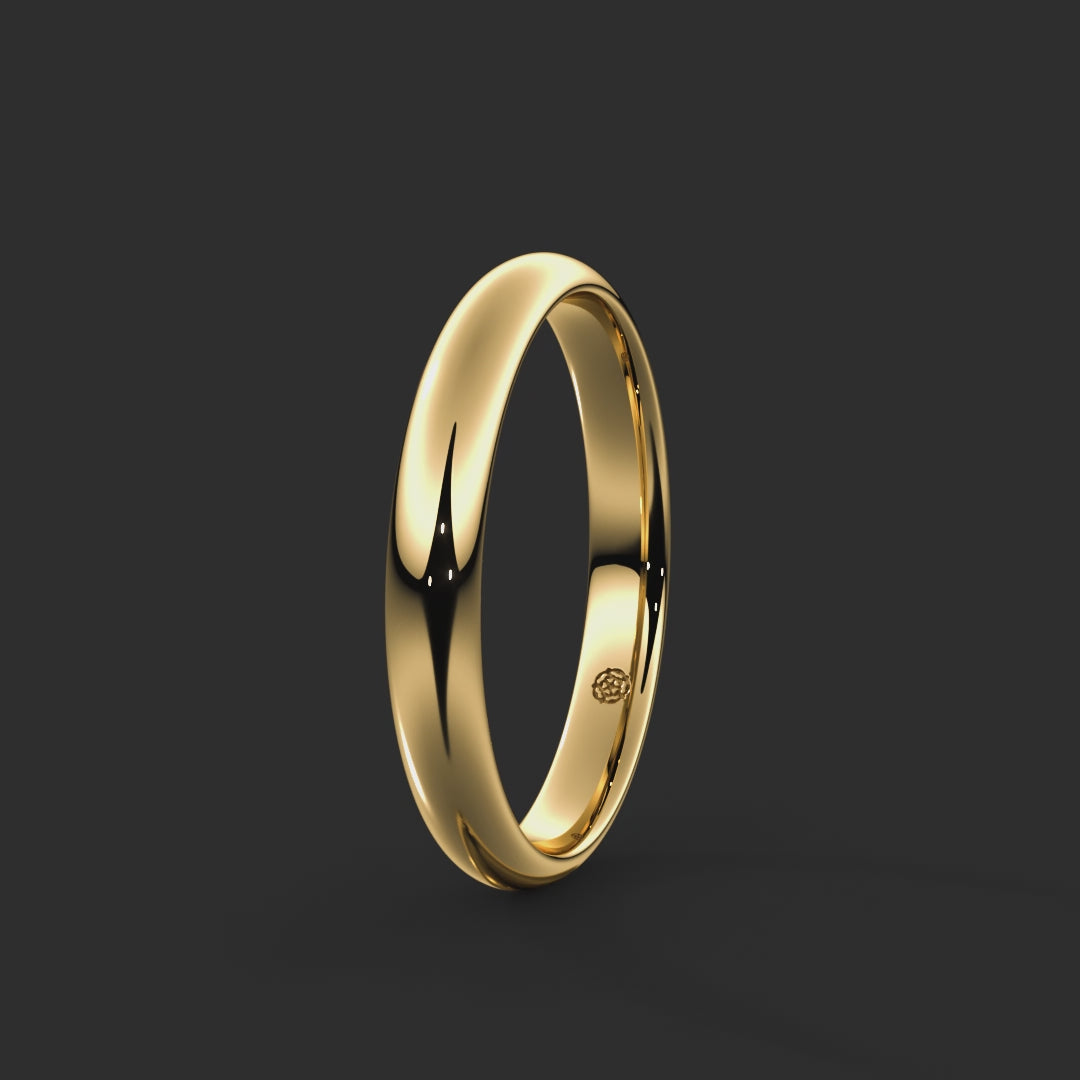 Soft Court Bespoke Wedding Ring 3mm from Michael Isaac York  360-drag #metal_gold