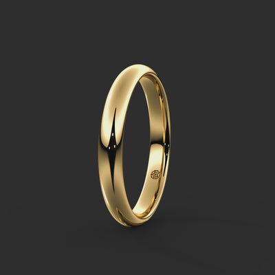Soft Court Bespoke Wedding Ring 3mm from Michael Isaac York  360-drag #metal_gold