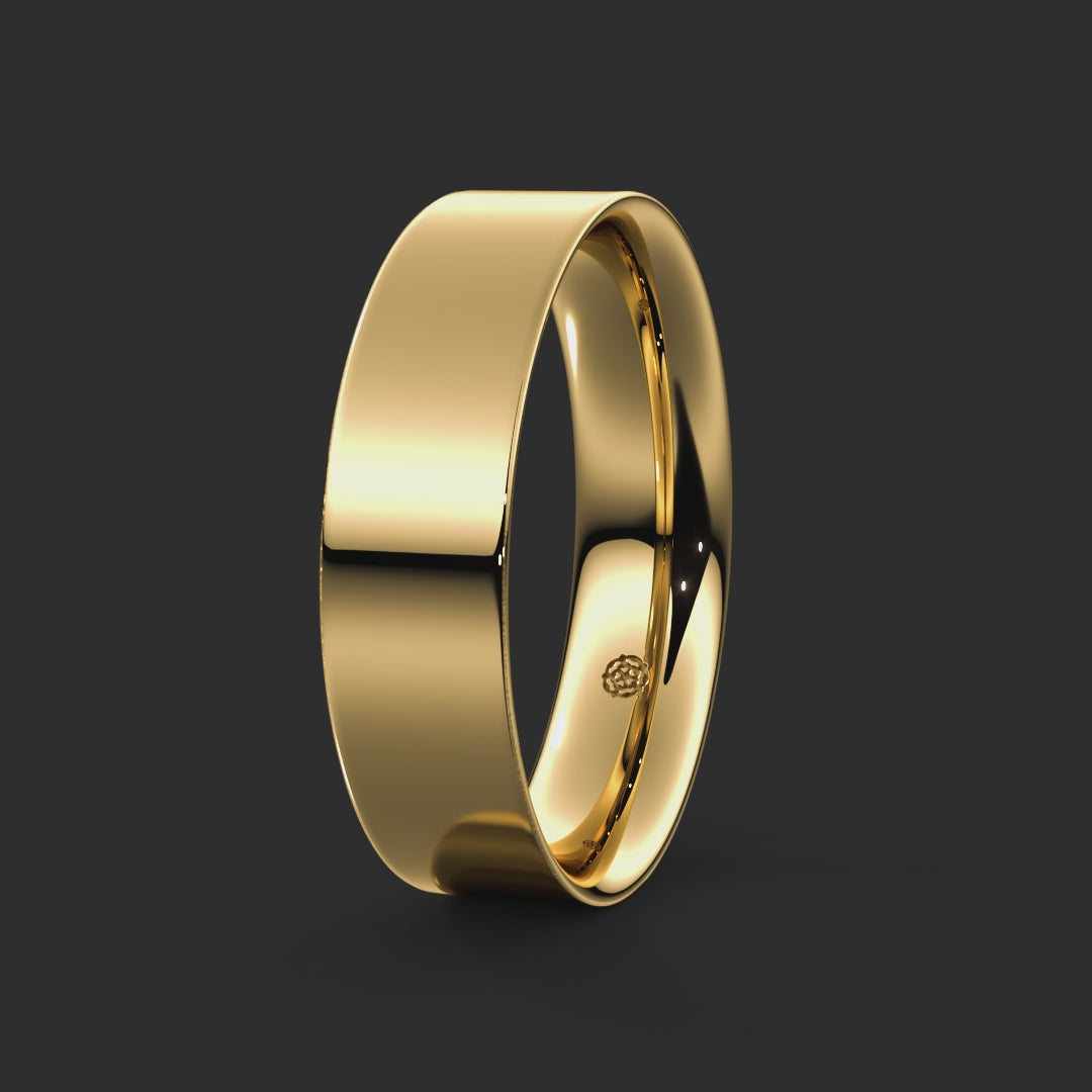 Flat Court Bespoke Wedding Ring 6mm from Michael Isaac York 360-drag  #metal_gold