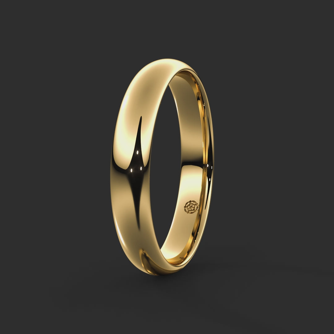 Soft Court Bespoke Wedding Ring 4mm from Michael Isaac York  360-drag #metal_gold