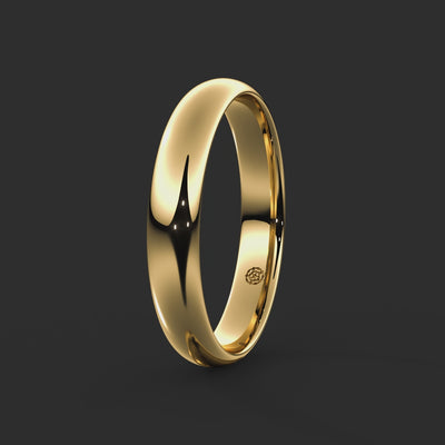 Soft Court Bespoke Wedding Ring 4mm from Michael Isaac York  360-drag #metal_gold