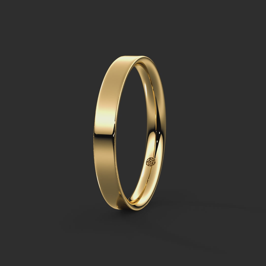 Flat Court Bespoke Wedding Ring 3mm from Michael Isaac York 360-drag  #metal_gold