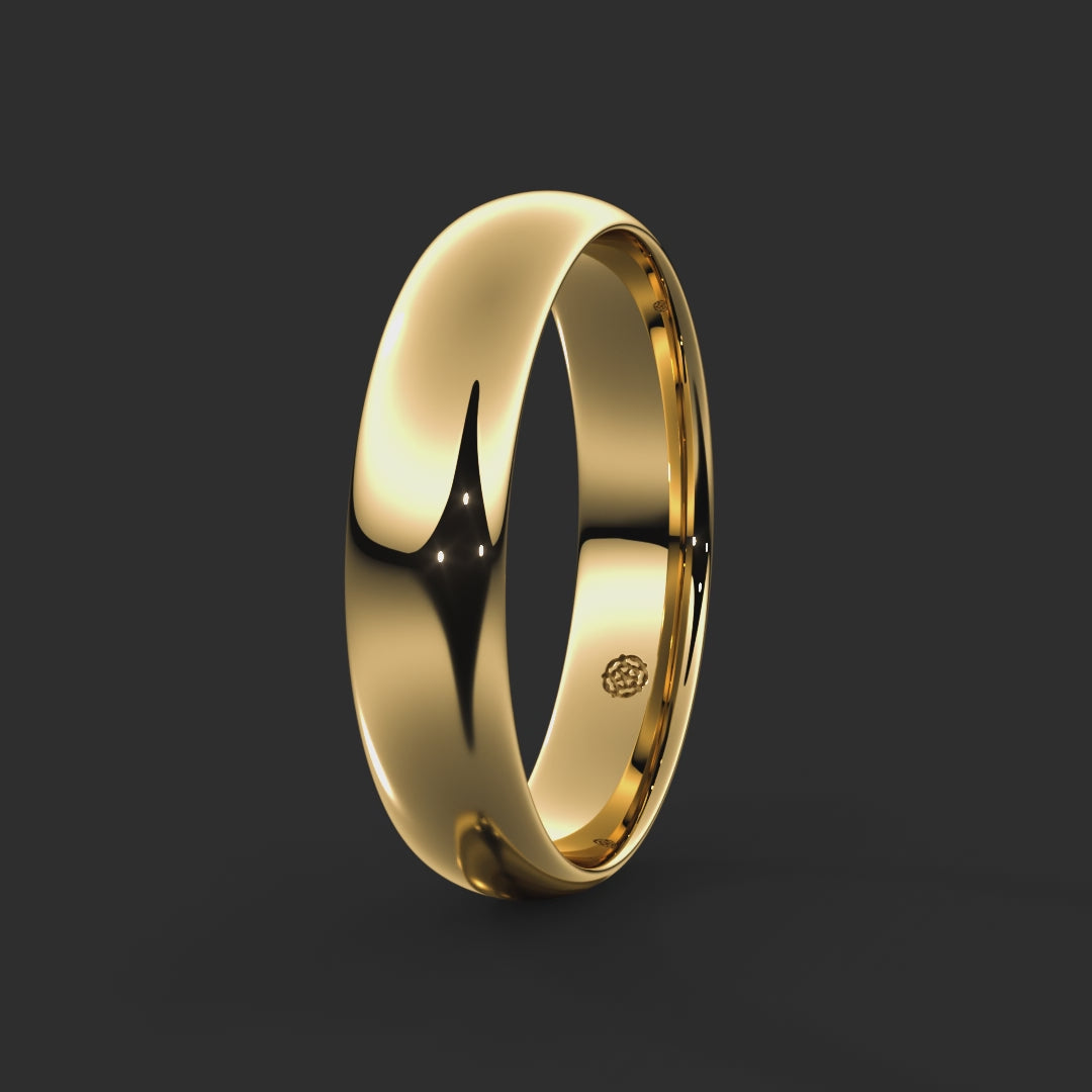 Soft Court Bespoke Wedding Ring 5mm from Michael Isaac York 360-drag  #metal_gold