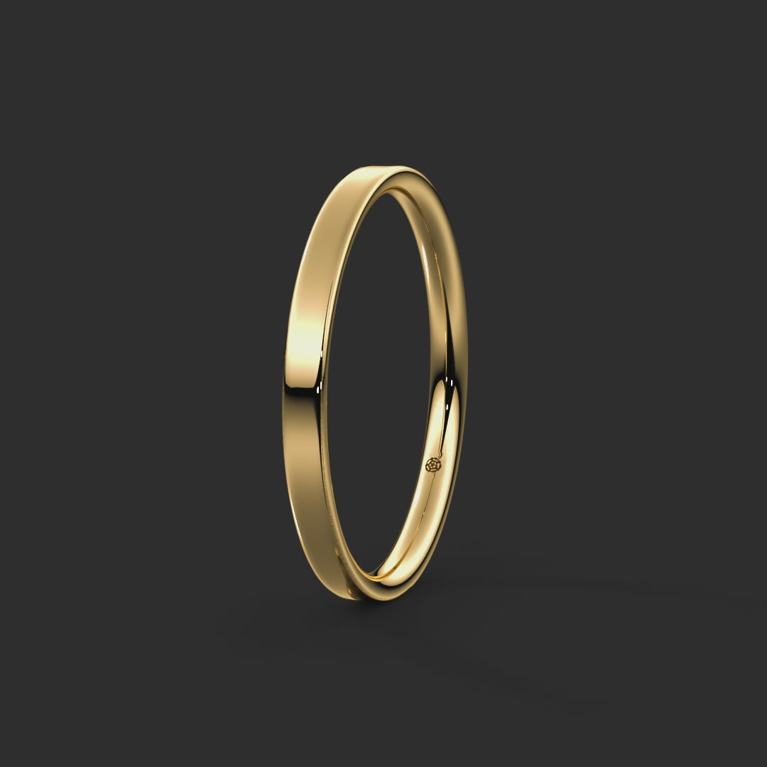 FlatCourt Bespoke Wedding Ring 2mm from Michael Isaac York  360-drag #metal_gold