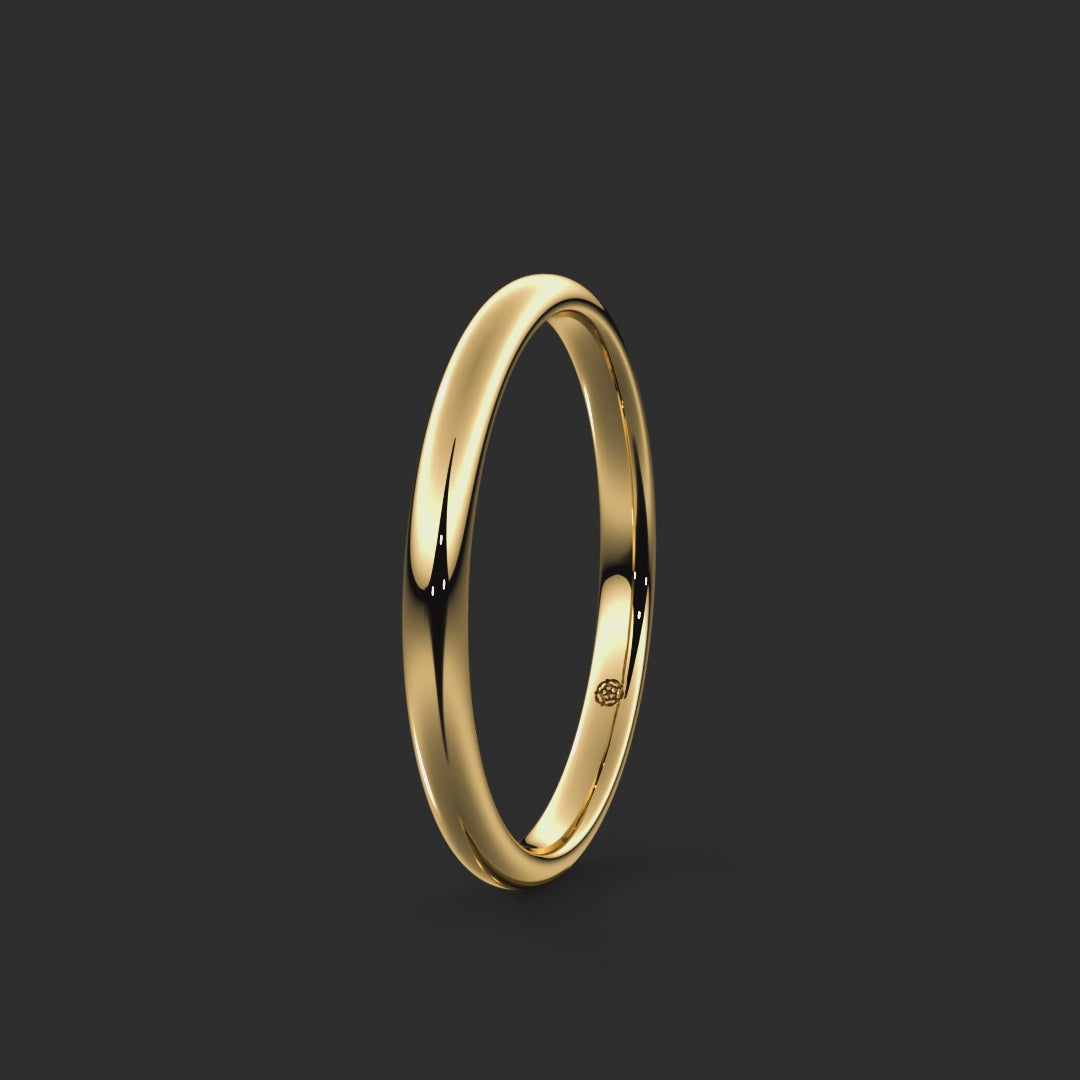 Soft Court Bespoke Wedding Ring 2mm from Michael Isaac York  360-drag #metal_gold